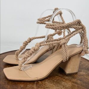 Covet Sandals Wm 38 US 6.5-7 Elsa Nude Faux Leather Block Heel Rope Ankle Tie